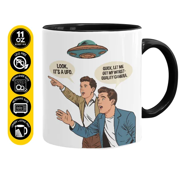Look! It's a UFO — Κούπα χρωματιστή μαύρη, κεραμική, 330ml