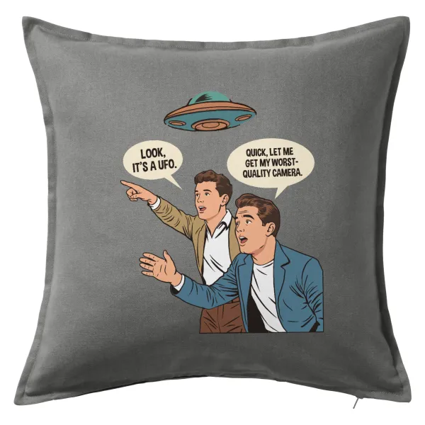 Look! It's a UFO — Μαξιλάρι καναπέ Γκρι 100% βαμβάκι, περιέχεται το γέμισμα (50x50cm)
