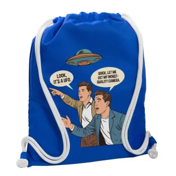 Look! It's a UFO, Τσάντα πλάτης πουγκί GYMBAG Μπλε, με τσέπη (40x48cm) & χονδρά κορδόνια
