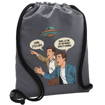 Look! It's a UFO, Τσάντα πλάτης πουγκί GYMBAG ΓΚΡΙ, με τσέπη (40x48cm) & χονδρά κορδόνια
