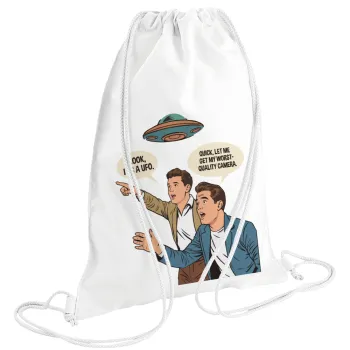 Look! It's a UFO, Τσάντα πλάτης πουγκί GYMBAG λευκή (28x40cm)