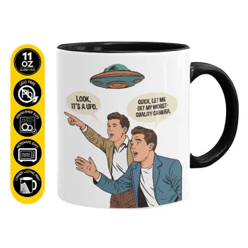 Look! It's a UFO, Κούπα χρωματιστή μαύρη, κεραμική, 330ml