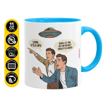 Look! It's a UFO, Κούπα χρωματιστή γαλάζια, κεραμική, 330ml