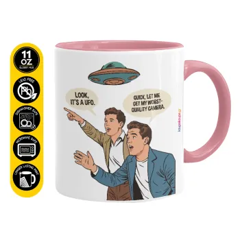 Look! It's a UFO, Κούπα χρωματιστή ροζ, κεραμική, 330ml