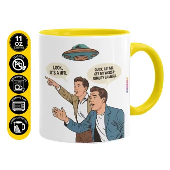 Look! It's a UFO, Κούπα χρωματιστή κίτρινη, κεραμική, 330ml