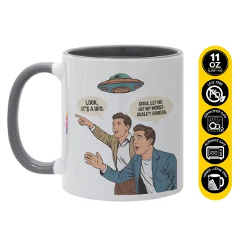 Look! It's a UFO, Κούπα χρωματιστή γκρι, κεραμική, 330ml