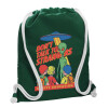 Τσάντα πλάτης πουγκί GYMBAG BOTTLE GREEN, με τσέπη (40x48cm) & χονδρά λευκά κορδόνια
