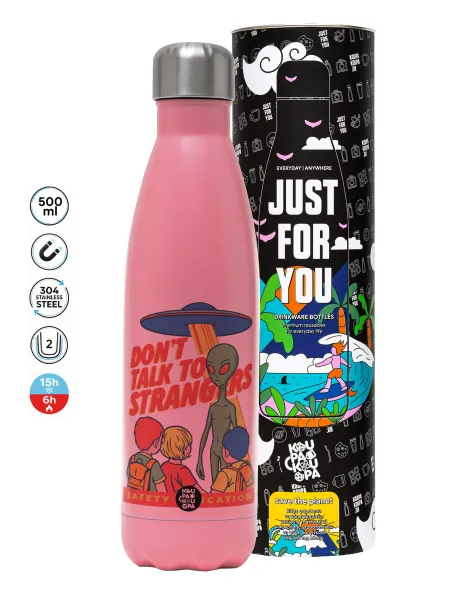 Don't Talk to Strangers — Metal mug thermos Pink Mat (Stainless steel), double wall, 500ml