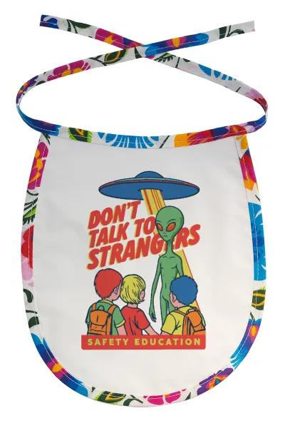 Don't Talk to Strangers — Stain-resistant baby bib with tie, multicoloured