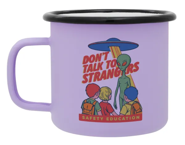 Don't Talk to Strangers — Metal enamel mug, matte light pastel purple, 360ml