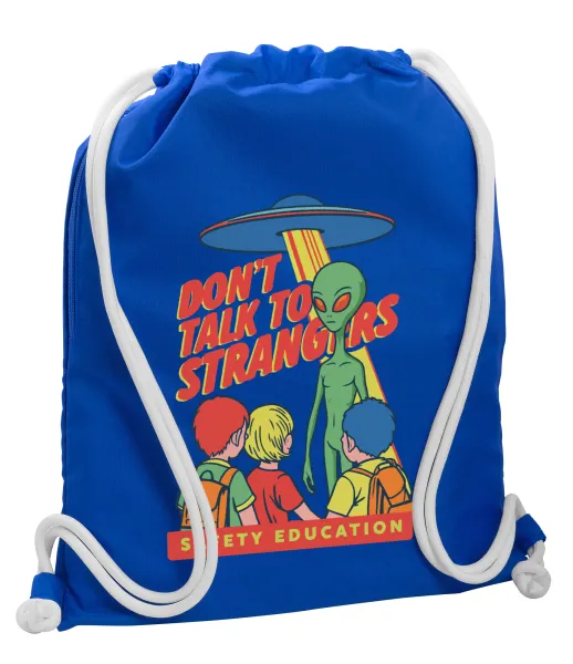 Don't Talk to Strangers — Backpack pouch GYMBAG Blue, with pocket (40x48cm) & thick cords