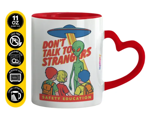 Don't Talk to Strangers — Κούπα καρδιά χερούλι κόκκινη, κεραμική, 330ml
