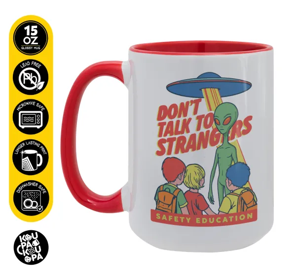 Don't Talk to Strangers — Mega mug 15oz, red ceramic, 450ml