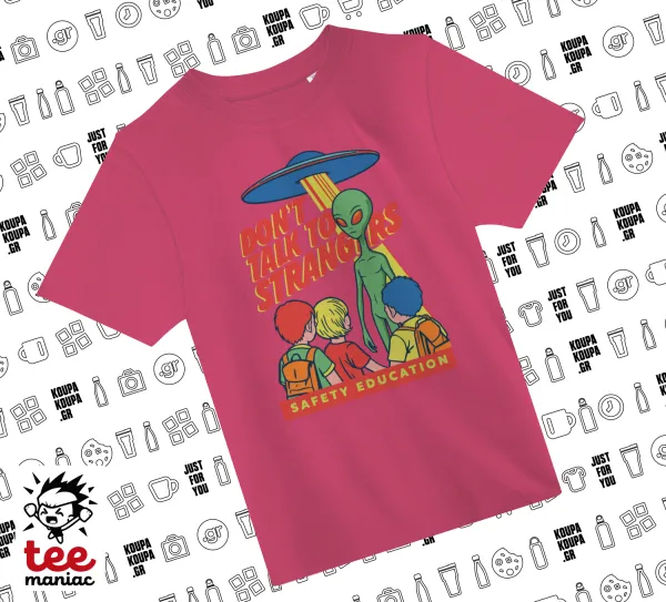 Don't Talk to Strangers — ΡΟΖ παιδικό T-Shirt από 100% βαμβάκι, για κάθε μέρα. Vegan & OEKO-TEX πιστοποιημένο.