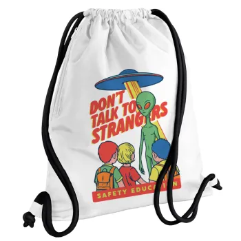 Don't Talk to Strangers, Alien, Τσάντα πλάτης πουγκί GYMBAG λευκή, με τσέπη (40x48cm) & χονδρά κορδόνια