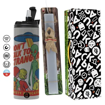 Don't Talk to Strangers, Alien, Πασχαλινή Λαμπάδα με Travel Tumbler θερμό (600ml, BPA free) & κερί αρωματικό πλακέ (30cm) (ΓΚΡΙ)