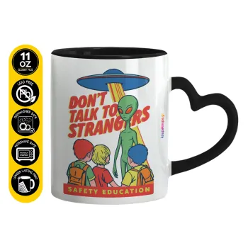 Don't Talk to Strangers, Alien, Κούπα καρδιά χερούλι μαύρη, κεραμική, 330ml