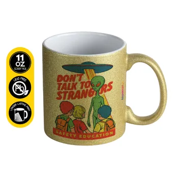 Don't Talk to Strangers, Alien, Κούπα Χρυσή Glitter που γυαλίζει, κεραμική, 330ml