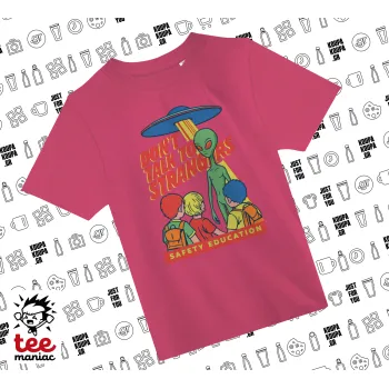 Don't Talk to Strangers, Alien, ΡΟΖ παιδικό T-Shirt από 100% βαμβάκι, για κάθε μέρα. Vegan & OEKO-TEX πιστοποιημένο.