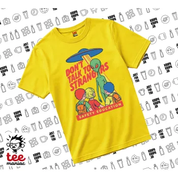 Don't Talk to Strangers, Alien, Κίτρινο Άνετο παιδικό T-Shirt από 100% βαμβάκι, για κάθε μέρα. Vegan & OEKO-TEX πιστοποιημένο.