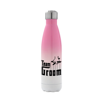 Team Groom, Metal mug thermos Pink/White (Stainless steel), double wall, 500ml