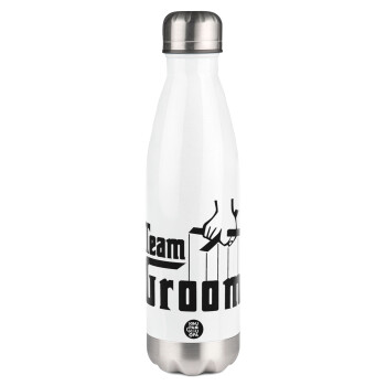 Team Groom, Μεταλλικό παγούρι θερμός Λευκό (Stainless steel), διπλού τοιχώματος, 500ml