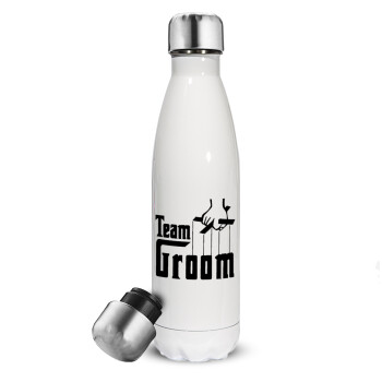 Team Groom, Μεταλλικό παγούρι θερμός Λευκό (Stainless steel), διπλού τοιχώματος, 500ml