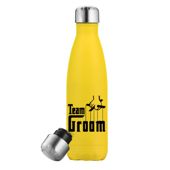 Team Groom, Μεταλλικό παγούρι θερμός Κίτρινος (Stainless steel), διπλού τοιχώματος, 500ml