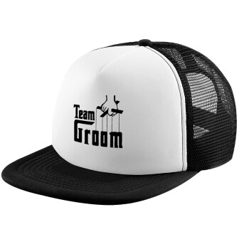 Team Groom, Καπέλο Ενηλίκων Soft Trucker με Δίχτυ Black/White (POLYESTER, ΕΝΗΛΙΚΩΝ, UNISEX, ONE SIZE)