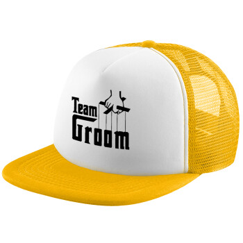 Team Groom, Καπέλο Ενηλίκων Soft Trucker με Δίχτυ Κίτρινο/White (POLYESTER, ΕΝΗΛΙΚΩΝ, UNISEX, ONE SIZE)
