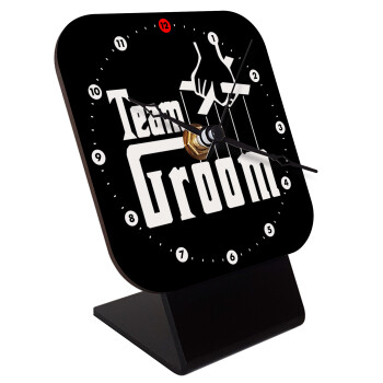 Team Groom, Quartz Wooden table clock with hands (10cm)