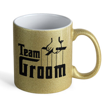 Team Groom, Κούπα Χρυσή Glitter που γυαλίζει, κεραμική, 330ml