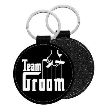 Team Groom, Μπρελόκ Δερματίνη, στρογγυλό ΜΑΥΡΟ (5cm)