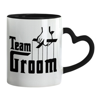 Team Groom, Κούπα καρδιά χερούλι μαύρη, κεραμική, 330ml