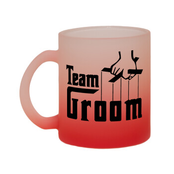 Team Groom, Κούπα γυάλινη δίχρωμη με βάση το κόκκινο ματ, 330ml
