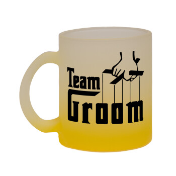 Team Groom, Κούπα γυάλινη δίχρωμη με βάση το κίτρινο ματ, 330ml