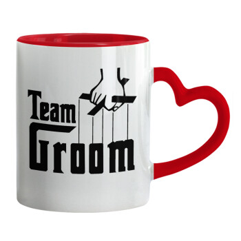 Team Groom, Mug heart red handle, ceramic, 330ml