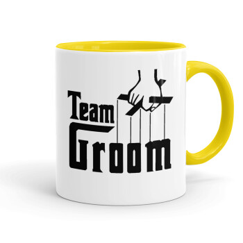 Team Groom, Κούπα χρωματιστή κίτρινη, κεραμική, 330ml