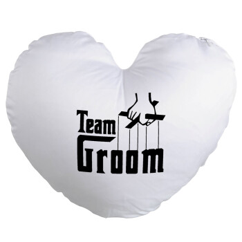 Team Groom, Μαξιλάρι καναπέ καρδιά 40x40cm περιέχεται το  γέμισμα
