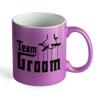 Team Groom, Κούπα Μωβ Glitter που γυαλίζει, κεραμική, 330ml
