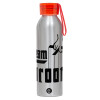 Αλουμινένιο Αθλητικό Μπουκάλι 650ml – Ασημί με Κόκκινο Καπάκι και Λουράκι Σιλικόνης