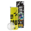 Neon Yellow Travel Tumbler θερμό, μεταλλικό καλαμάκι(Ανωξείδωτο 304 Food grade, BPA free, 600ml)