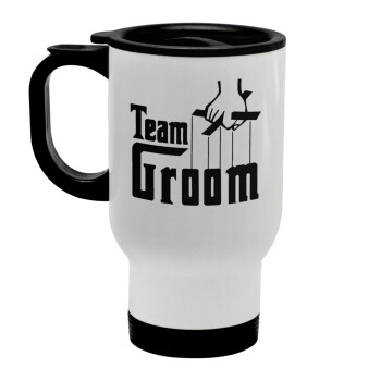 Team Groom, Κούπα ταξιδιού ανοξείδωτη με καπάκι, διπλού τοιχώματος (θερμό) λευκή 450ml