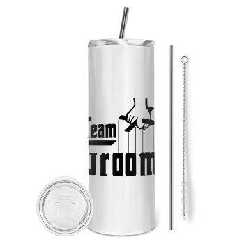 Team Groom, Eco friendly stainless steel tumbler 600ml, with metal straw & cleaning brush