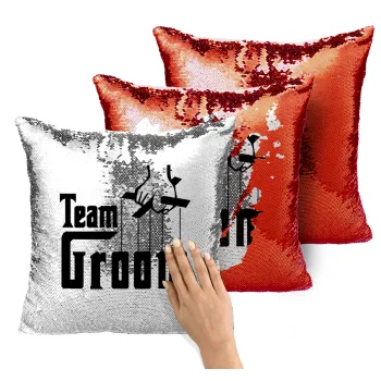 Team Groom, Μαξιλάρι καναπέ Μαγικό Κόκκινο με πούλιες 40x40cm περιέχεται το γέμισμα