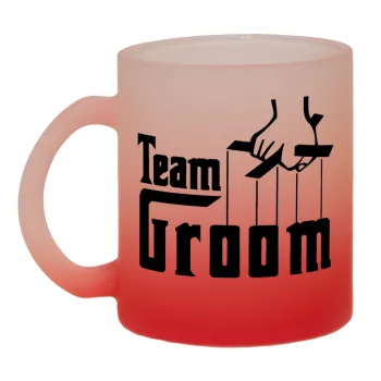 Team Groom, Κούπα γυάλινη δίχρωμη με βάση το κόκκινο ματ, 330ml
