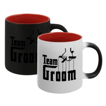 Team Groom, Κούπα Μαγική εσωτερικό κόκκινο, κεραμική, 330ml που αλλάζει χρώμα με το ζεστό ρόφημα