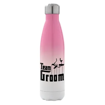Team Groom, Μεταλλικό παγούρι θερμός Ροζ/Λευκό (Stainless steel), διπλού τοιχώματος, 500ml