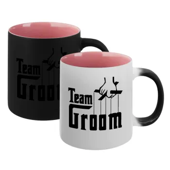 Team Groom, Κούπα Μαγική εσωτερικό ΡΟΖ, κεραμική 330ml που αλλάζει χρώμα με το ζεστό ρόφημα
