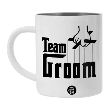 Team Groom, Λευκή Ανοξείδωτη Μεταλλική Κούπα 450ml - Διπλού Τοιχώματος 